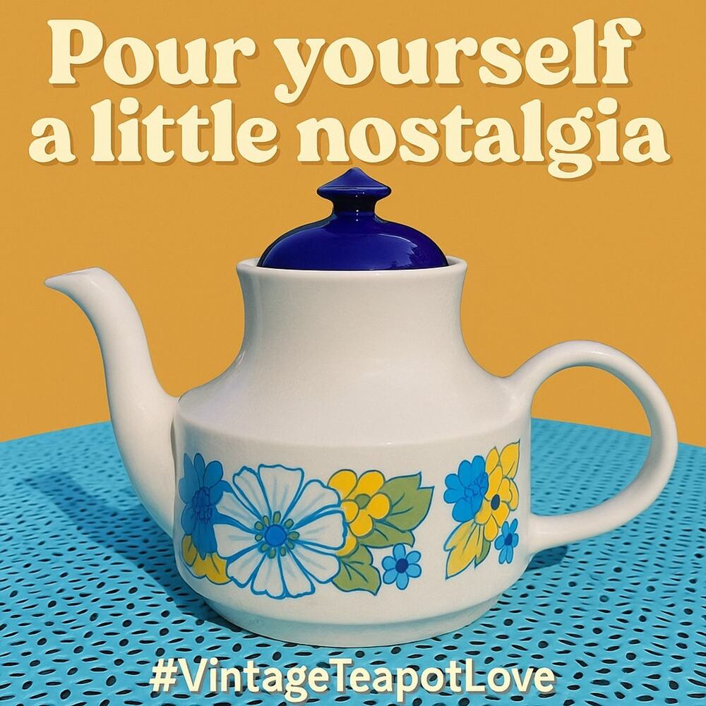 Vintage Arthur Wood England Teapot “Miami” Pattern Retro Blue & Yellow...